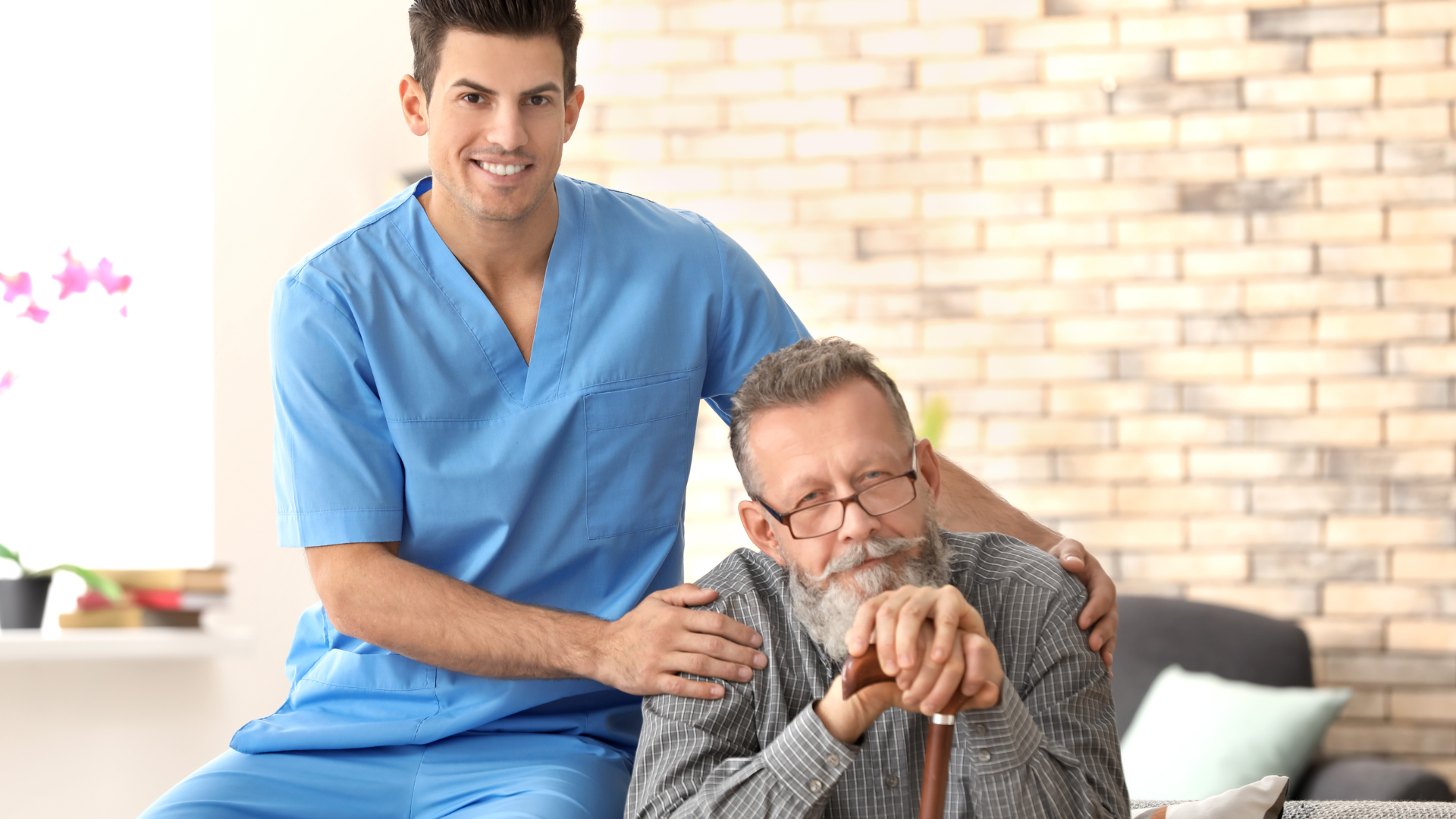 Caregiver with Senior Man at Home