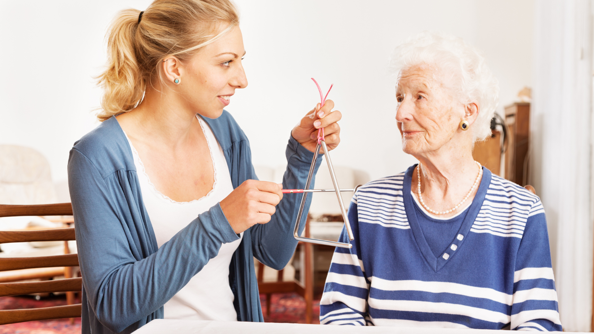 Alzheimer therapy senior woman musical instrument