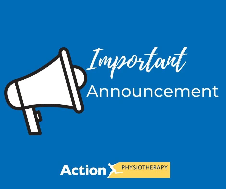 A Blue Background with A Megaphone and The Words Important Announcement — Action Physiotherapy in Cooks Hill, NSW