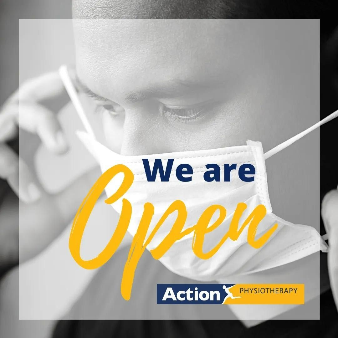 A Man Wearing a Mask that Says We Are Open — Action Physiotherapy in Cooks Hill, NSW