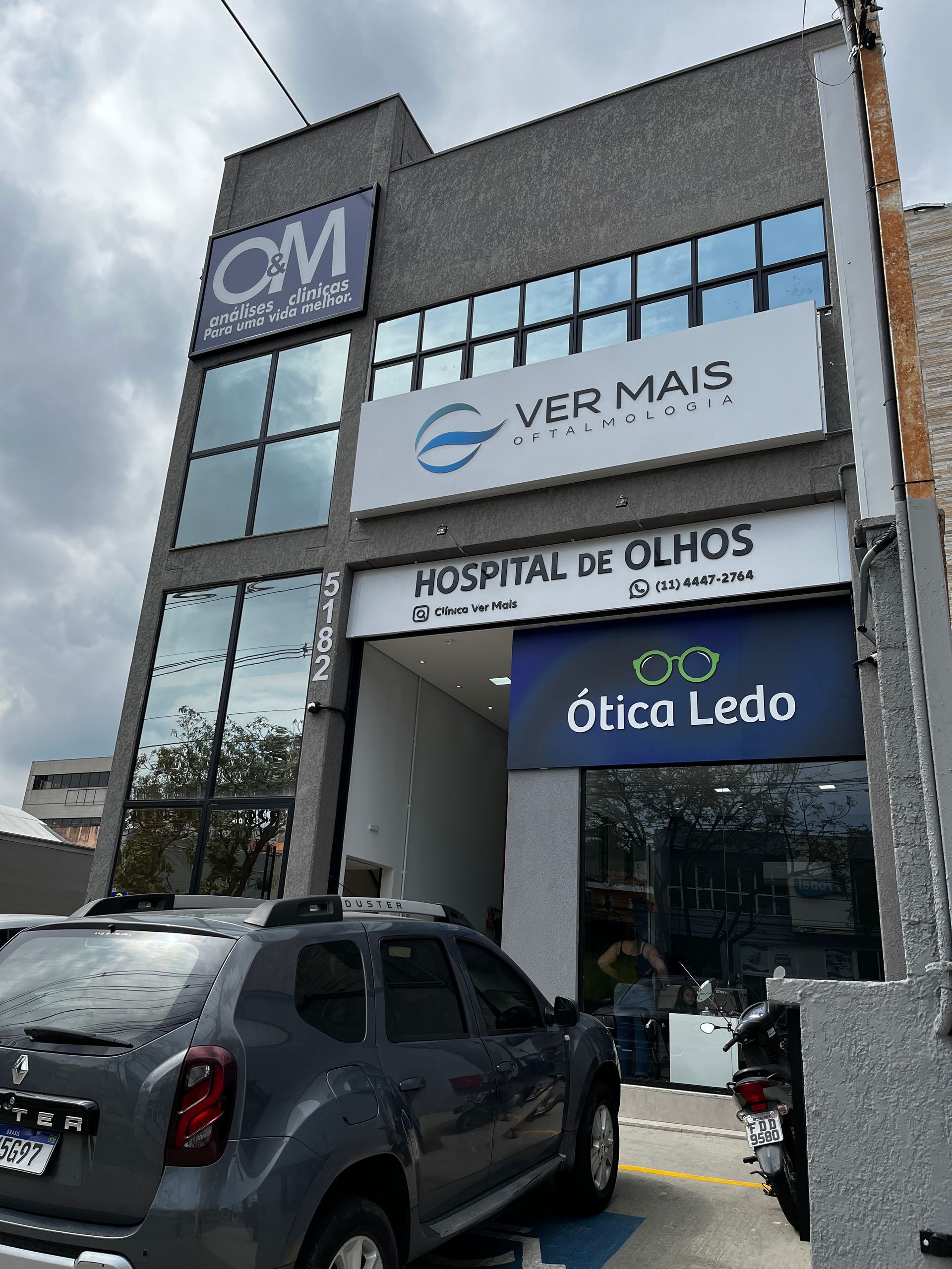 Eye hospital building with signs, including 