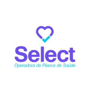 Purple Select logo with heart symbol and check mark, 