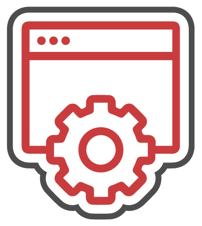 An icon of a web page with a gear in the middle.