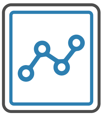 A blue icon of a graph in a square on a white background.