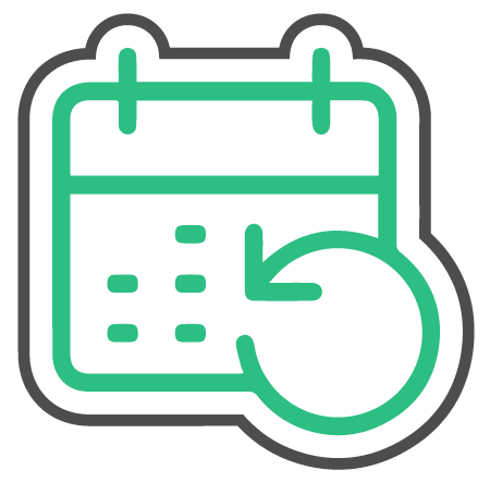 An icon of a calendar with an arrow pointing to it.