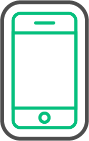 A green icon of a cell phone on a white background.