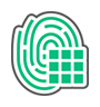 A green fingerprint icon on a white background.