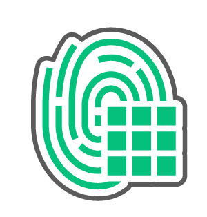 A green fingerprint icon on a white background.