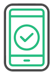 A cell phone with a check mark on the screen.
