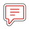 A red and white speech bubble with three lines inside of it.