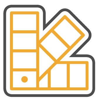 A yellow and gray icon of a palette of colors.