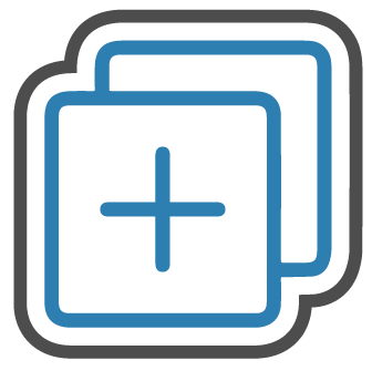 A blue icon of two squares with a plus sign in the middle.