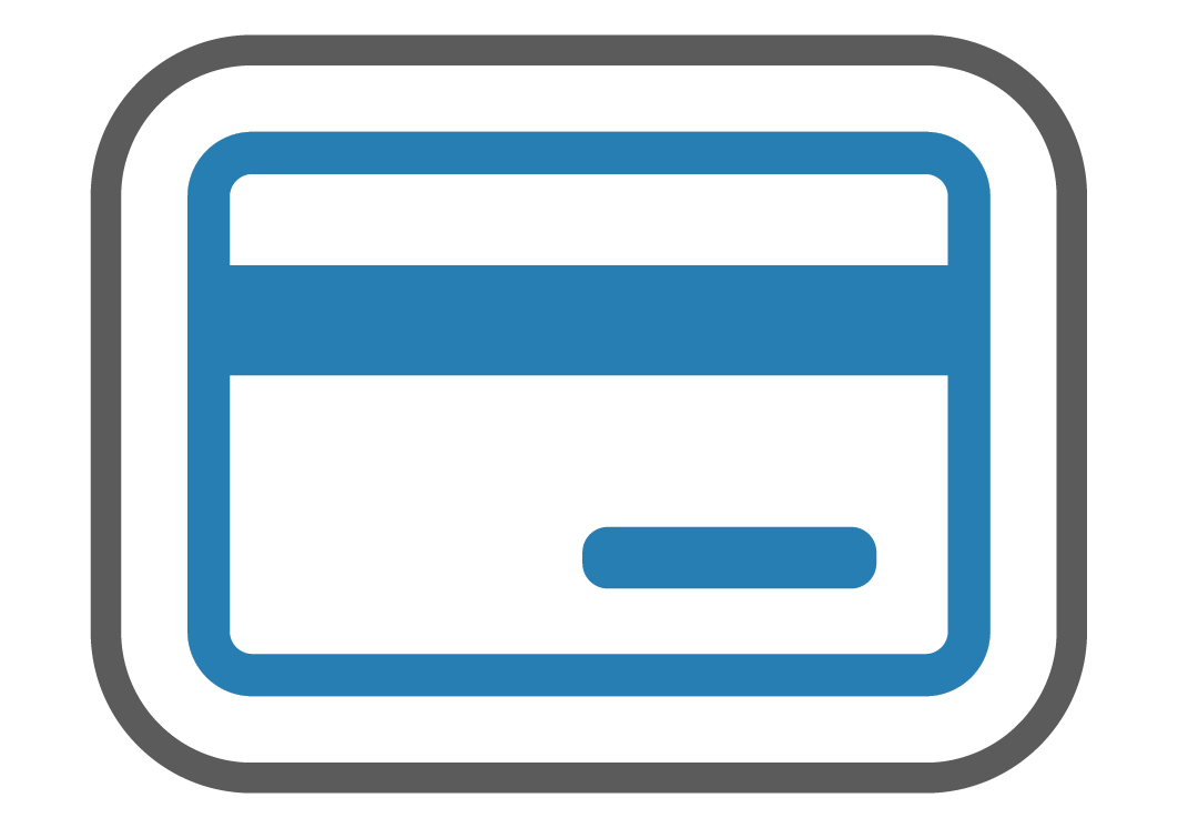 A blue credit card icon on a white background.