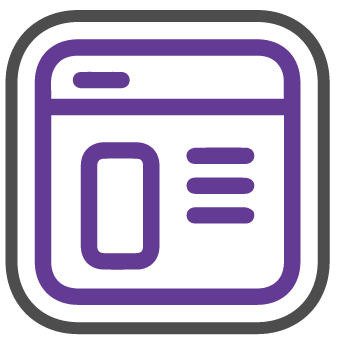 A purple icon of a computer screen with a few lines on it.