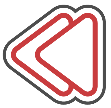 A red and gray icon of two triangles on a white background.