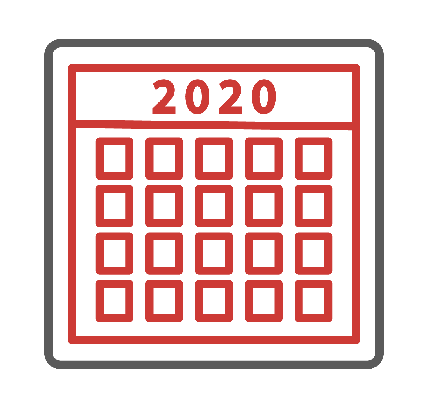 An icon of a calendar for the year 2020.