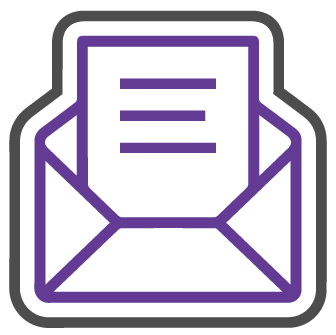 A purple envelope with a piece of paper inside of it.