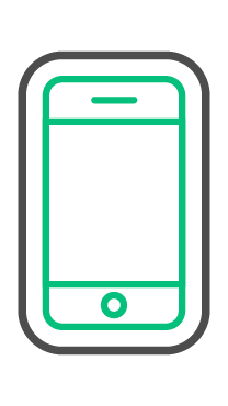 A green and gray icon of a cell phone on a white background.