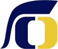 A blue and yellow logo on a white background.