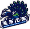 The palos verdes logo is a peacock holding a basketball.