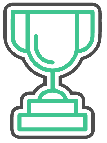 A green and black trophy icon on a white background.