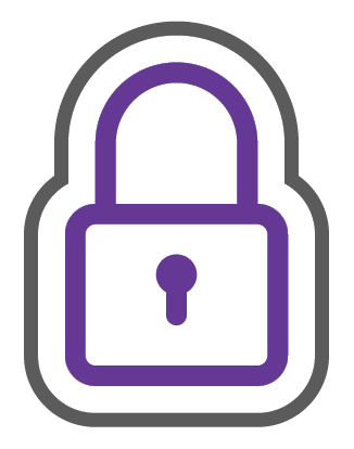 A purple padlock with a keyhole on a white background.
