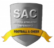 A shield with the word sac on it and a yellow ribbon.