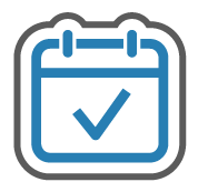 A blue calendar with a check mark on it.