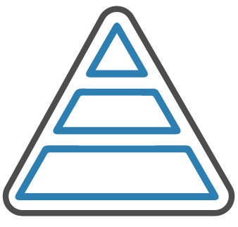 A blue and gray pyramid icon on a white background.