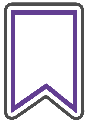 A purple and white bookmark icon on a white background.
