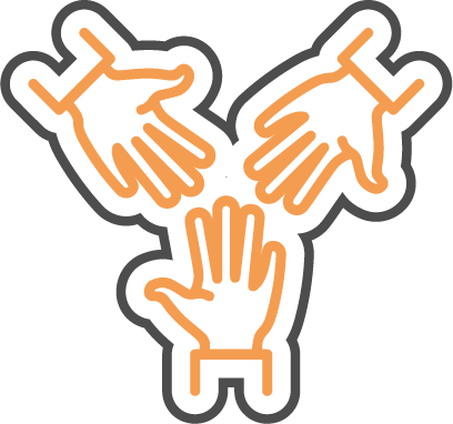 Three hands are holding each other in a circle.