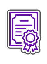 A purple icon of a certificate with a ribbon.