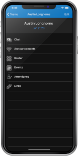 A cell phone with the name austin longhorns on the screen.