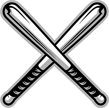 A pair of crossed baseball bats on a white background.