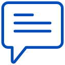 A blue speech bubble with three lines inside of it.