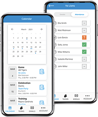 A couple of cell phones with a calendar on them.