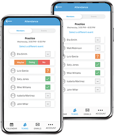 A couple of phones with a attendance app on them.