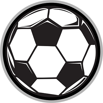 A black and white soccer ball in a circle on a white background.