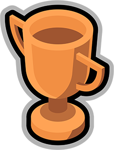 A sticker of a trophy with a handle on a white background.