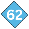 A blue square with the number 62 on it.