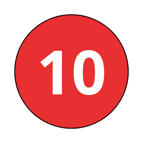 Red circle with white number 10 inside.