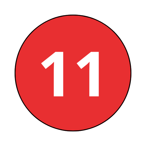 Red circle with the number 11 in white.