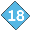 A blue diamond with the number 18 on it.