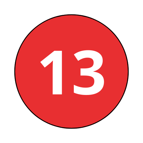 Red circle with white number 13.