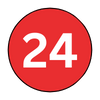 The number 24 is in a red circle on a white background.