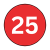 The number 25 is in a red circle on a white background.