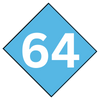 A blue diamond with the number 64 on it.