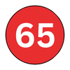 The number 65 is in a red circle on a white background.