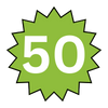 A green star with the number 50 on it.