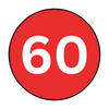 A red circle with the number 60 inside of it.
